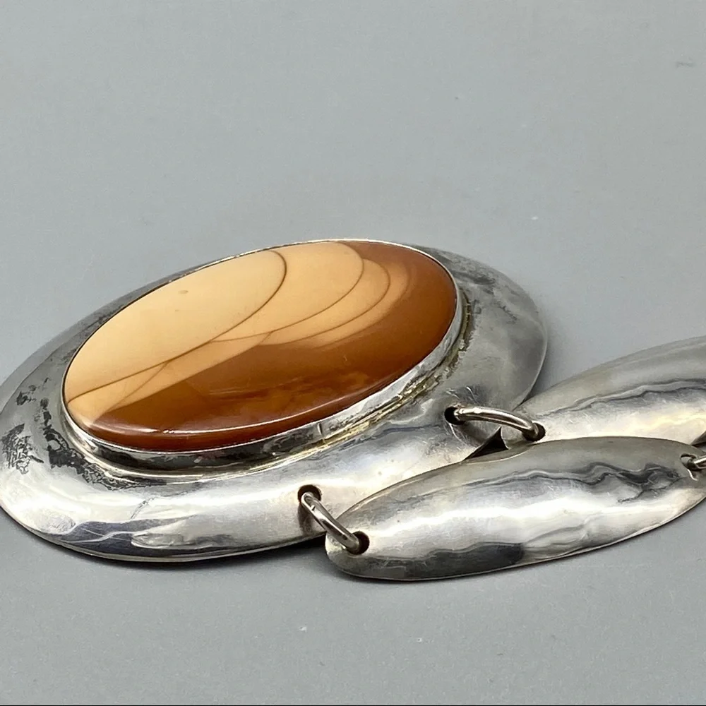 Vintage Sterling Silver & Bruneau Jasper Medallion Necklace - Picture 7 of 16
